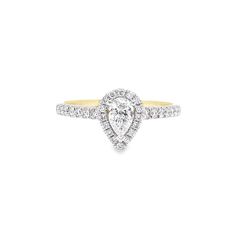 Parrys Jewellers 18ct Yellow Gold 0.25ct Pear Cut Halo Diamond Set Engagement Ring TDW 0.53ct