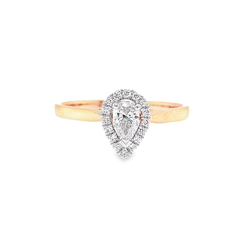 Parrys Jewellers 18ct Rose Gold 0.27ct Pear Cut Halo Diamond Set Engagement Ring TDW 0.35ct