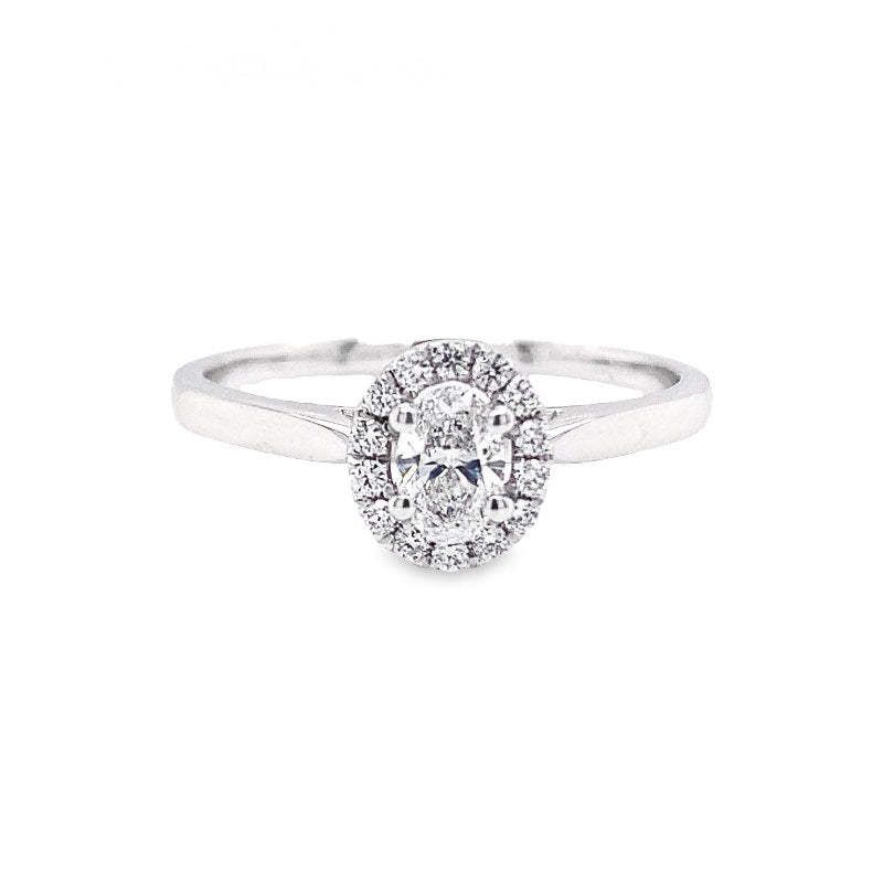 Parrys Jewellers 18ct White Gold 0.25ct Oval Cut Halo Diamond Set Engagement Ring TDW 0.35ct