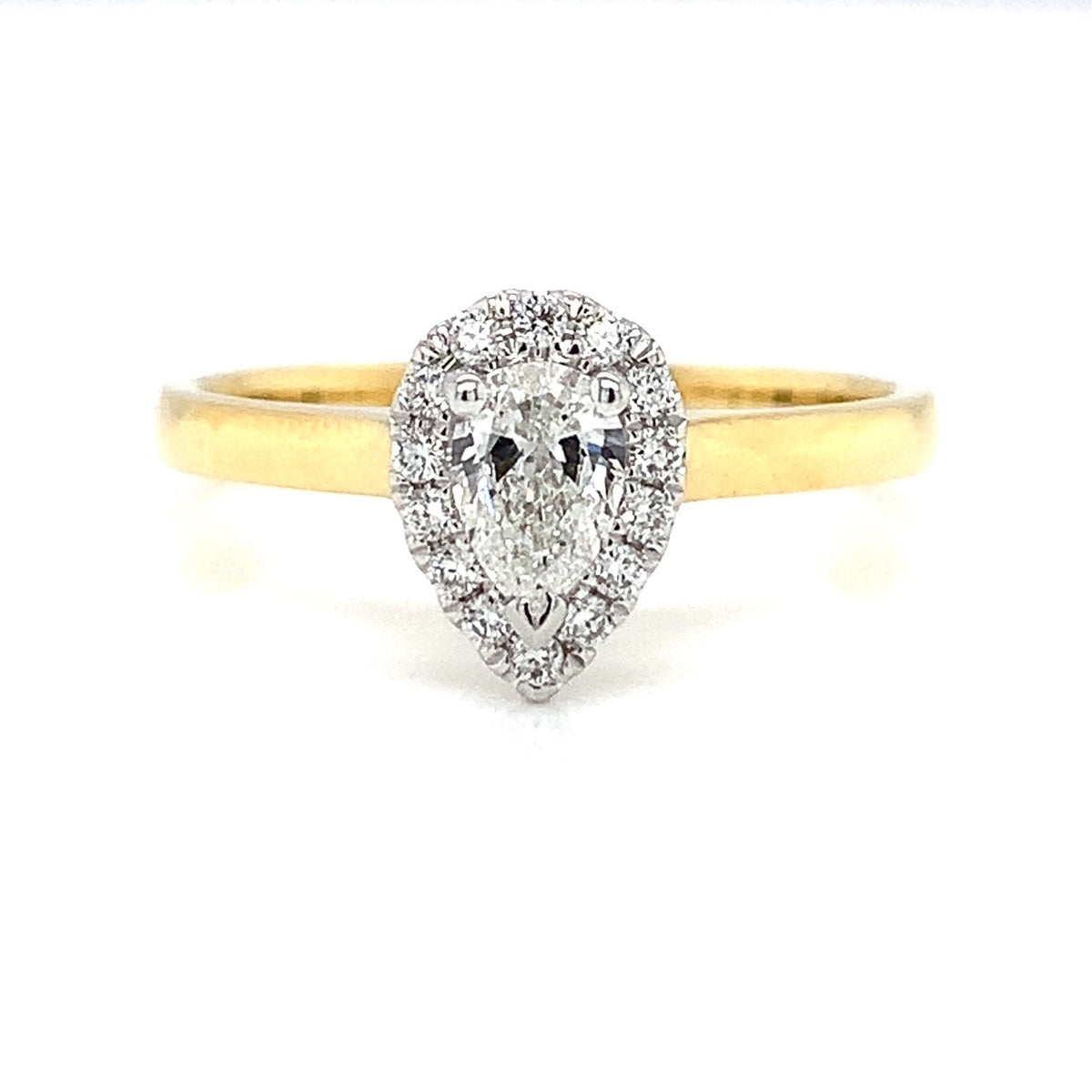 Parrys Jewellers 18ct Yellow Gold Halo Pear Cut Diamond Engagement Ring TDW 0.40ct