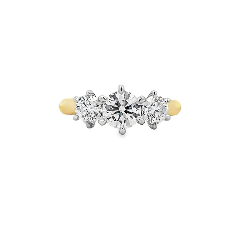 18ct Yellow Gold and Platinum Diamond Trilogy Ring TDW = 1.46ct