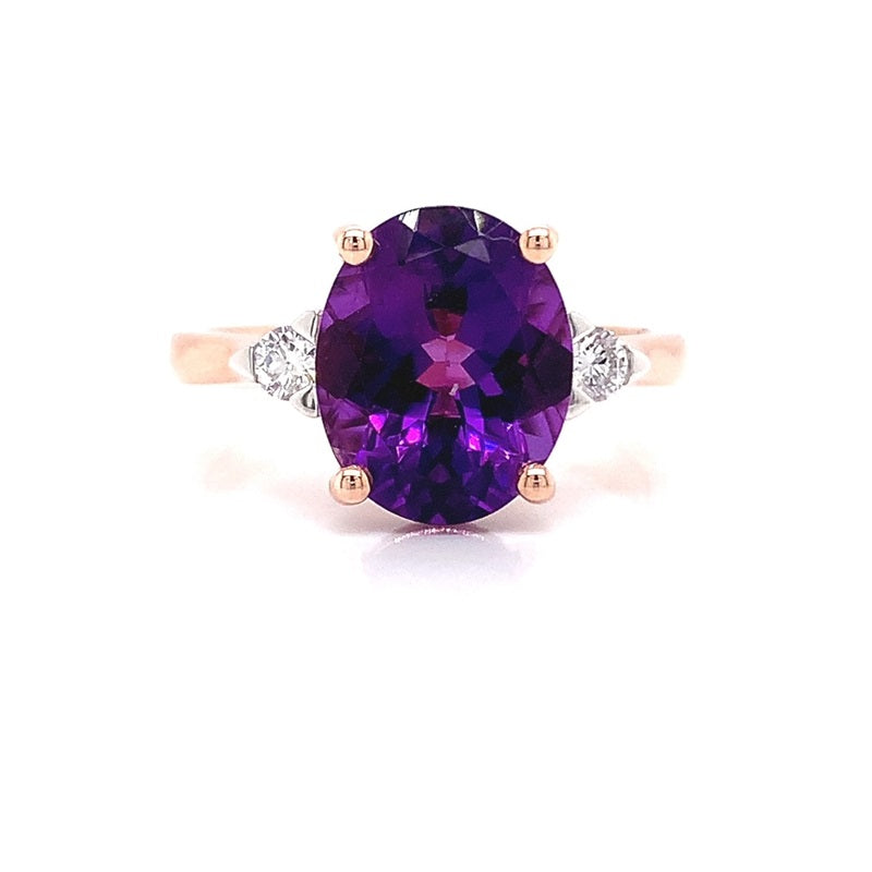 Parrys Jewellers 9ct Rose Gold 2.5ct Amethyst Diamond Ring