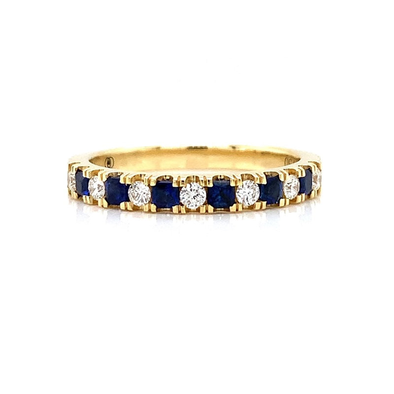 Parrys Jewellers 18ct Yellow Gold Carre Cut Sapphire and Round Brilliant Diamond Ring