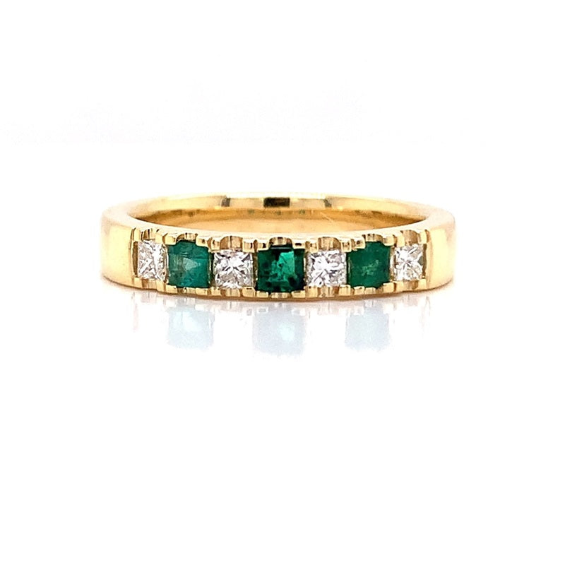 Parrys Jewellers 18ct Yellow Gold Princess Cut Emerald and Diamond Ring