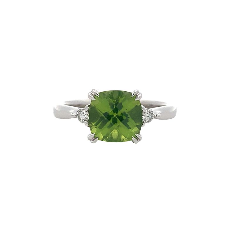 Parrys Jewellers 9ct White Gold 2.4ct Cushion Peridot and Diamond Ring