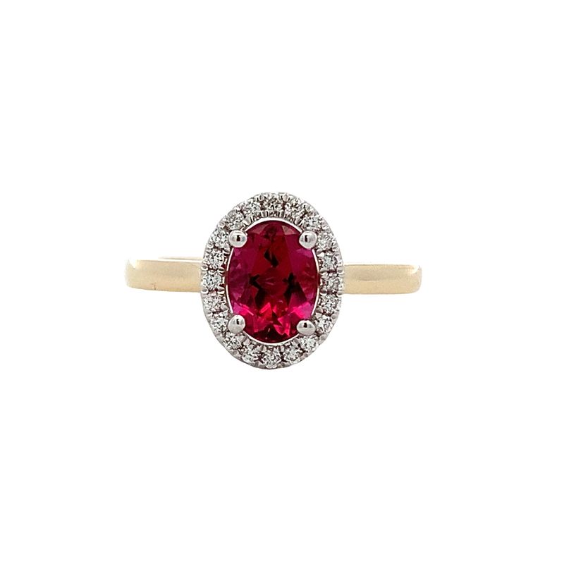 Parrys Jewellers 9ct Yellow Gold 1.05ct Pink Tourmaline 0.15ct Diamond Set Ring