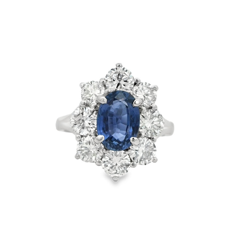 Parrys Jewellers Platinum GIA cert Unheated Cornflower Blue Sapphire Diamond Set Cluster Ring