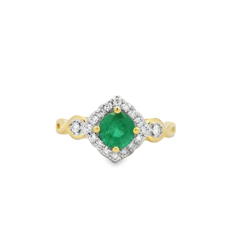 Parrys Jewellers 9ct Yellow Gold 0.65ct Emerald and Diamond Ring 18rbc=0.20ct