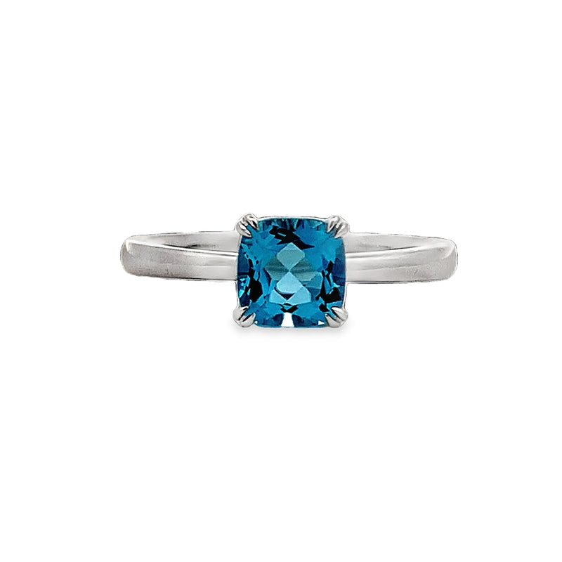 Parrys Jewellers 9ct White Gold 6mm Cushion Cut Blue Topaz Ring