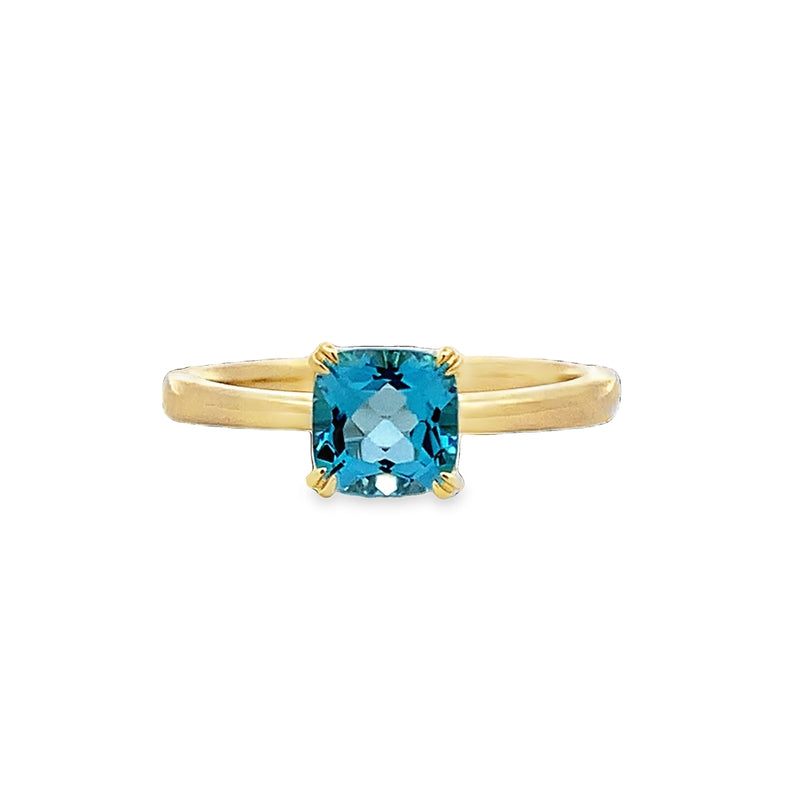 Parrys Jewellers 9ct Yellow Gold 6mm Cushion Cut Blue Topaz Ring