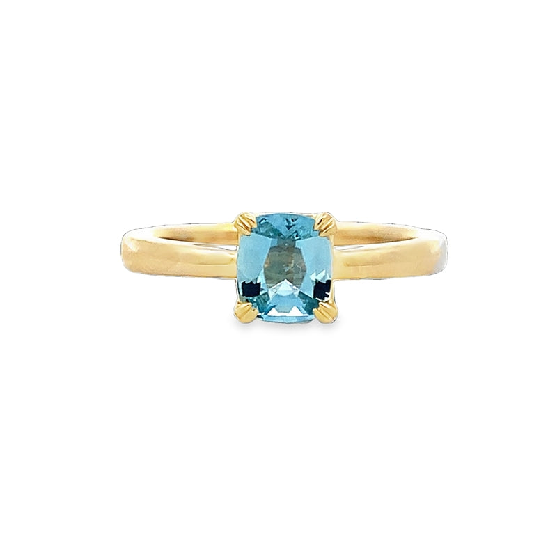 Parrys Jewellers 9ct Yellow Gold 0.65ct Cushion Cut Aquamarine Ring