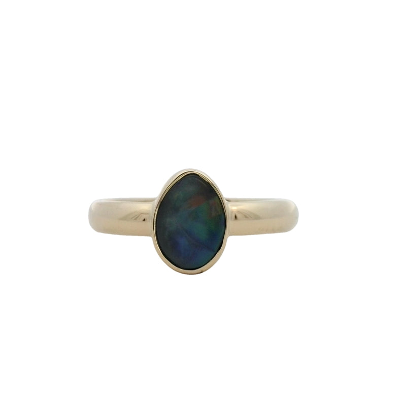 Parrys Jewellers 9ct Yellow Gold Lightning Ridge Black Opal Ring