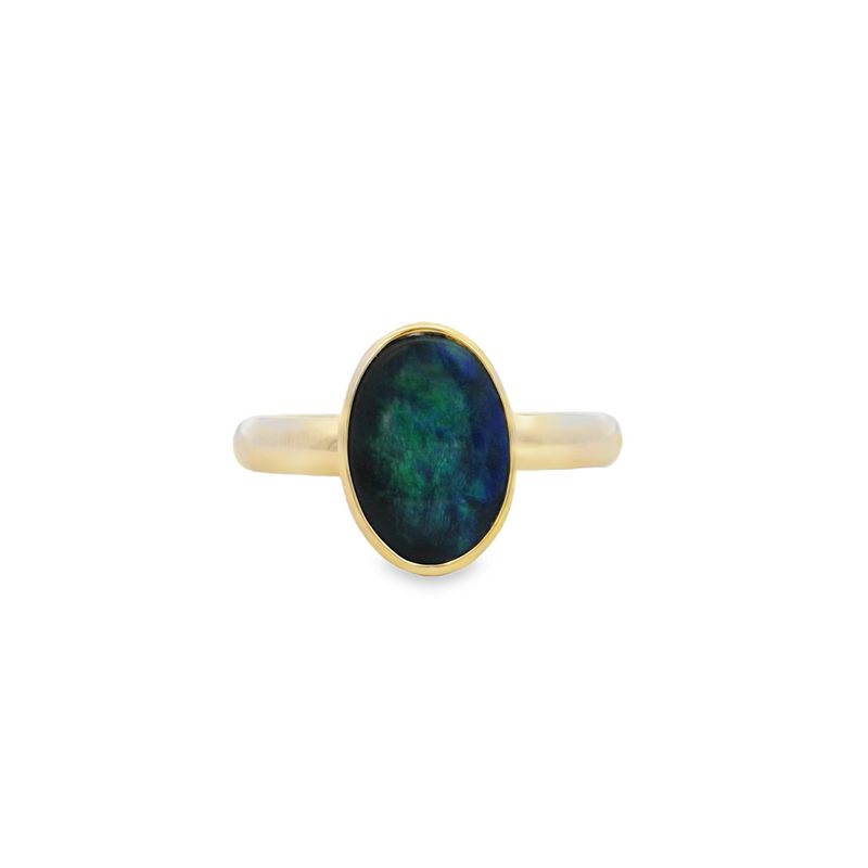 Parrys Jewellers 9ct Yellow Gold Lightning Ridge Black Opal Ring