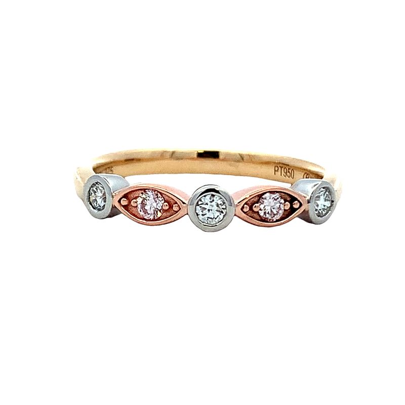 9ct Yellow Gold, Rose Gold and Platinum Pink Diamond Band TDW 0.22ct