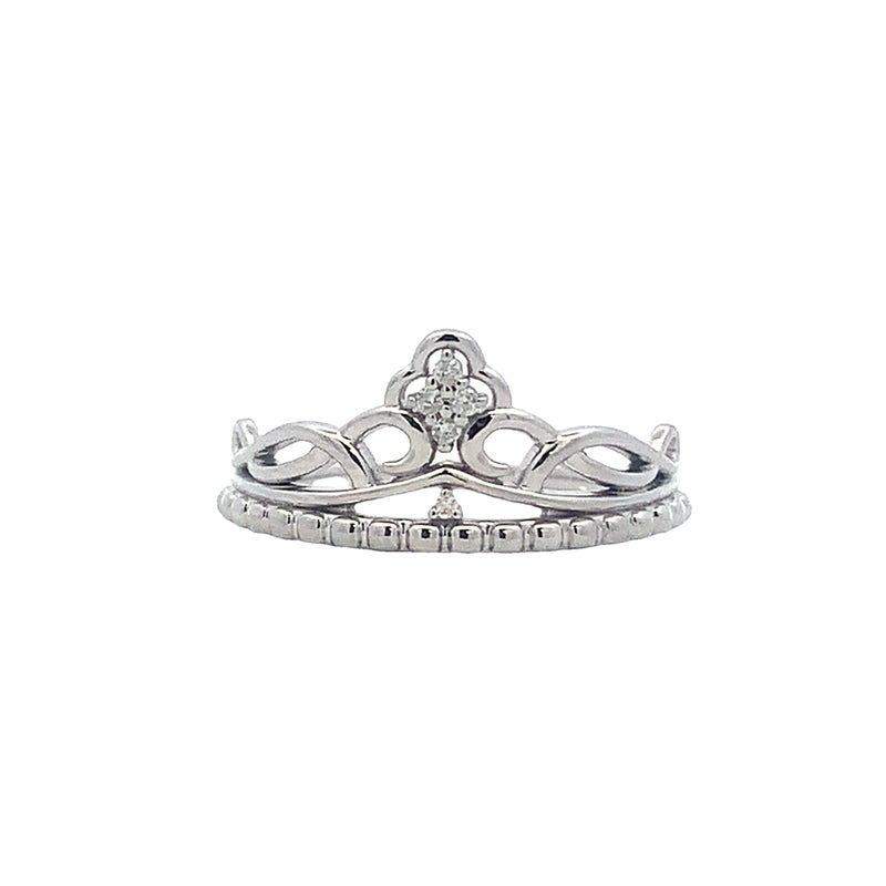 Parrys Jewellers 9ct White Gold Diamond Set Crown Ring TDW 0.05ct