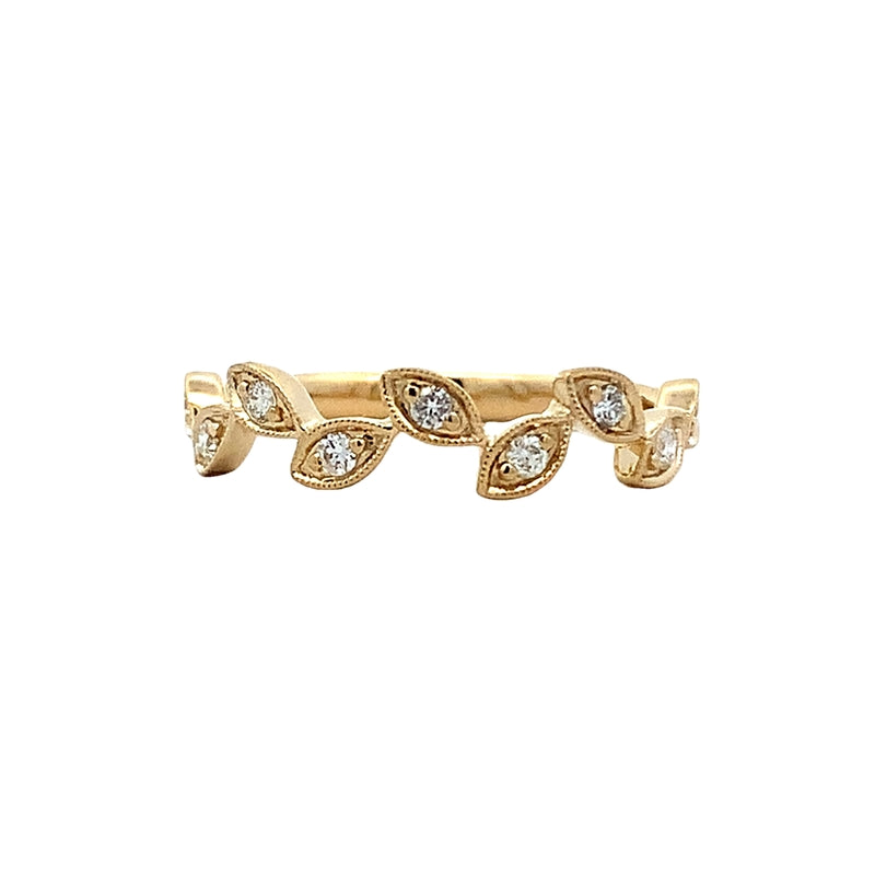 Parrys Jewellers 9ct Yellow Gold Diamond Set Leaf Ring TDW 0.21ct