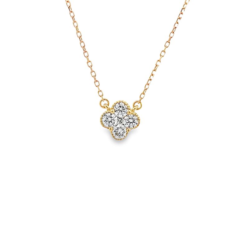 9ct Yellow Gold Diamond Set Floral Pendant With Chain TDW 0.30ct