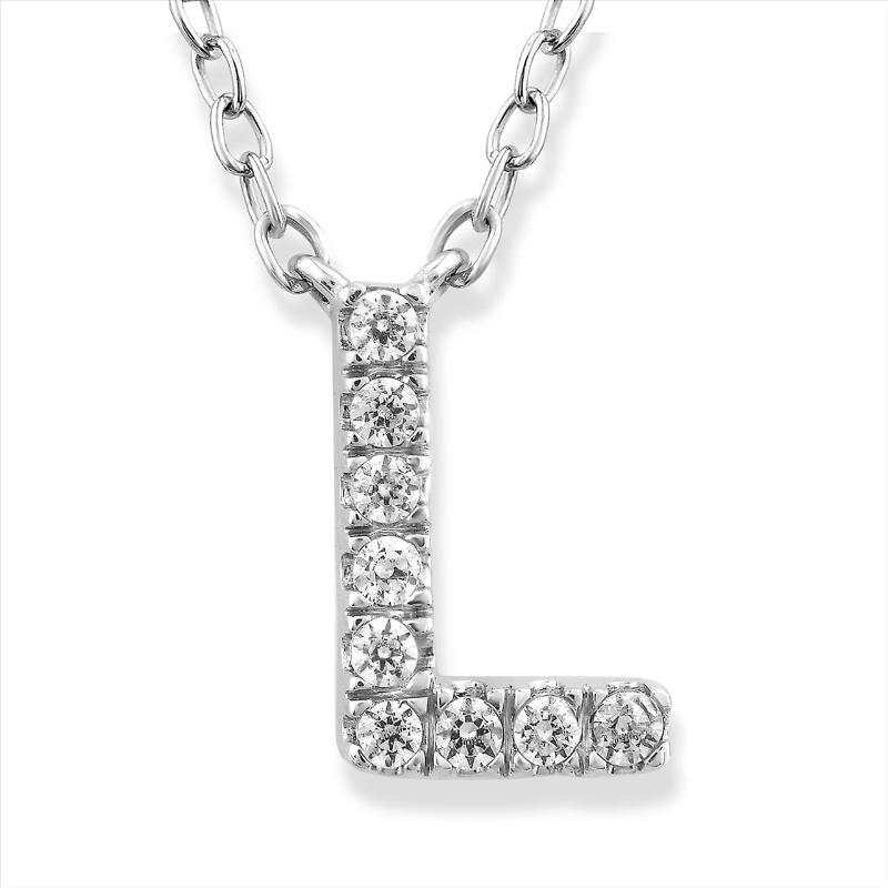 9ct White Gold Initial 'L' Diamond Set Necklace 40+5cm