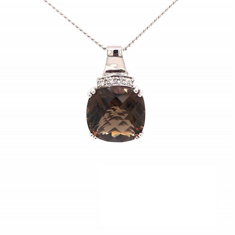 Parrys Jewellers 14ct White Gold 7.58ct Smoky Quartz, Diamond And Pink Tourmaline Pendant