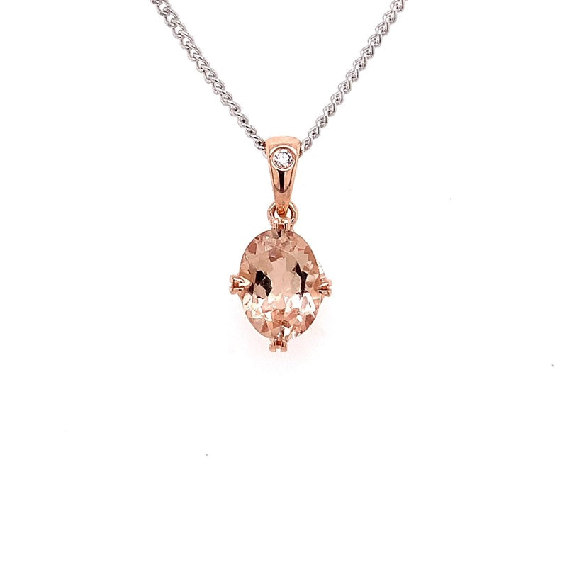 Parrys Jewellers 9ct Rose Gold Oval Morganite Pendant Diamond Set