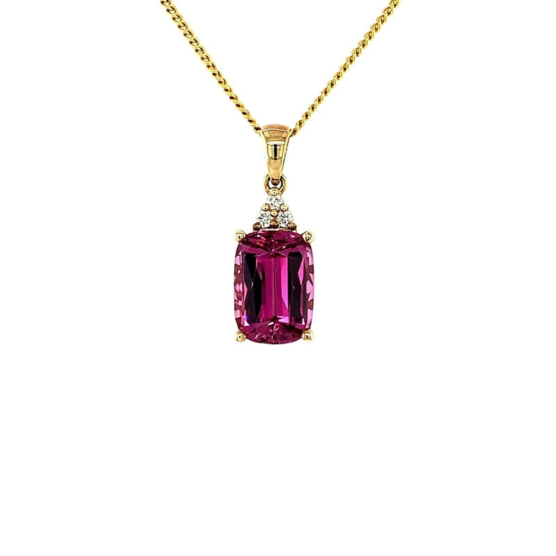 Parrys Jewellers 9ct Yellow Gold 3.94ct Rhodolite Garnet and Diamond Set Pendant