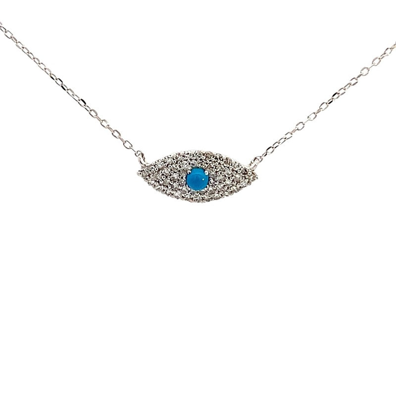 Parrys Jewellers 18ct White Gold Turquoise and Diamond Evil Eye Pendant TDW 0.14ct