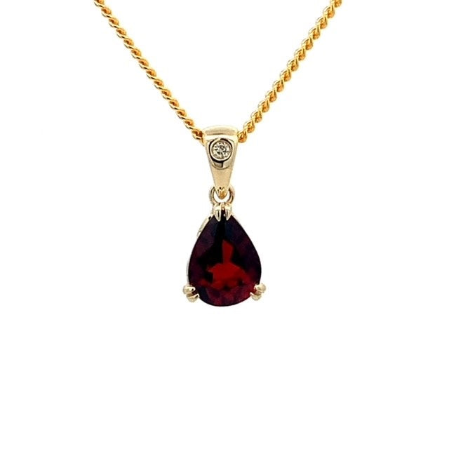 Parrys Jewellers 9ct Yellow Gold Pear Cut Garnet and Diamond Pendant