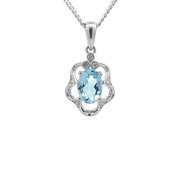 Parrys Jewellers 9ct White Gold Aquamarine & Diamond Set Pendant