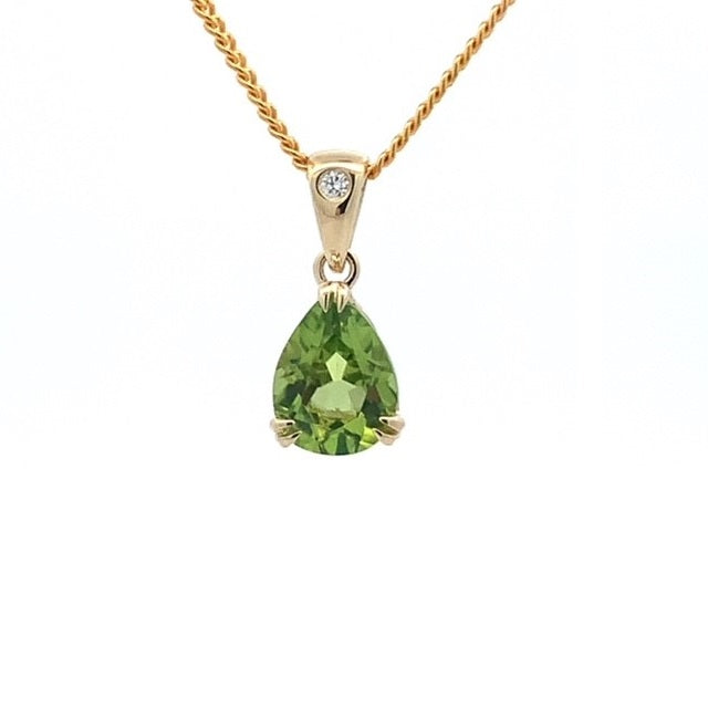 Parrys Jewellers 9ct Yellow Gold Pear Peridot and Diamond Pendant