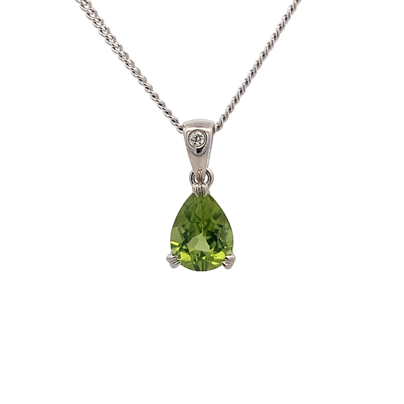 Parrys Jewellers 9ct White Gold 8 6mm Pear Periot and Diamond Pendant