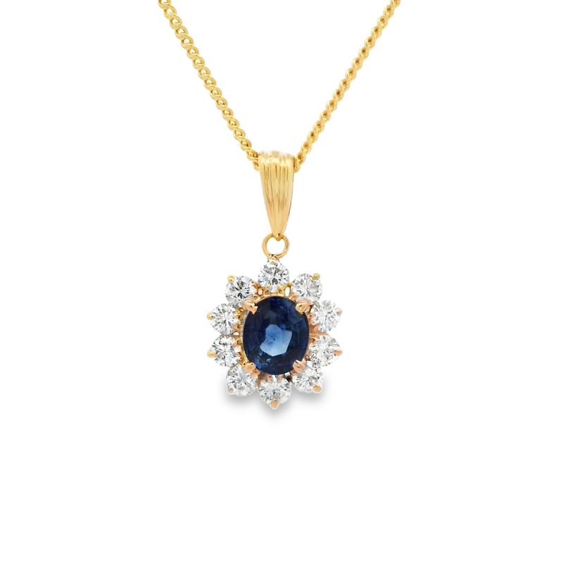 Parrys Jewellers 18ct Yellow Gold Sapphire and Diamond Pendant