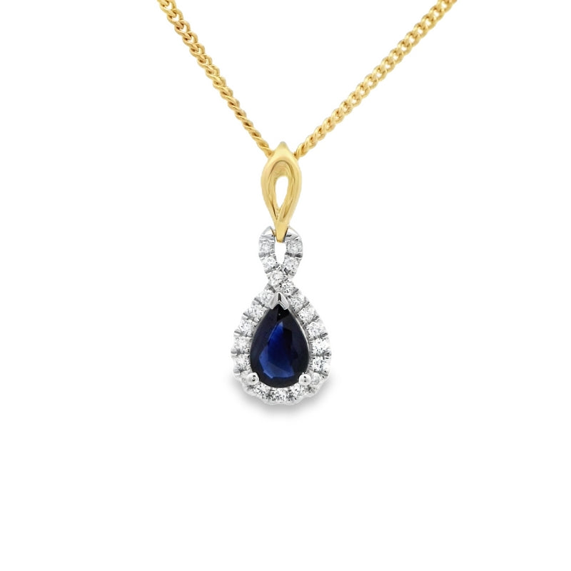 Parrys Jewellers 9ct Yellow Gold 0.40Ct Pear Cut Sapphire And Diamond Pendant