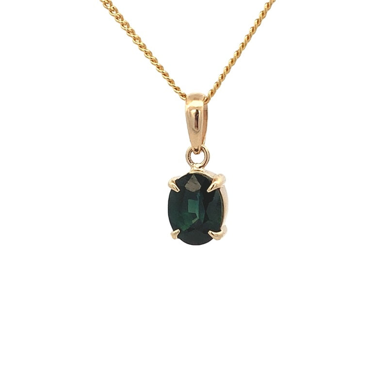 Parrys Jewellers 9ct Yellow Gold Australian Teal Sapphire Pendant