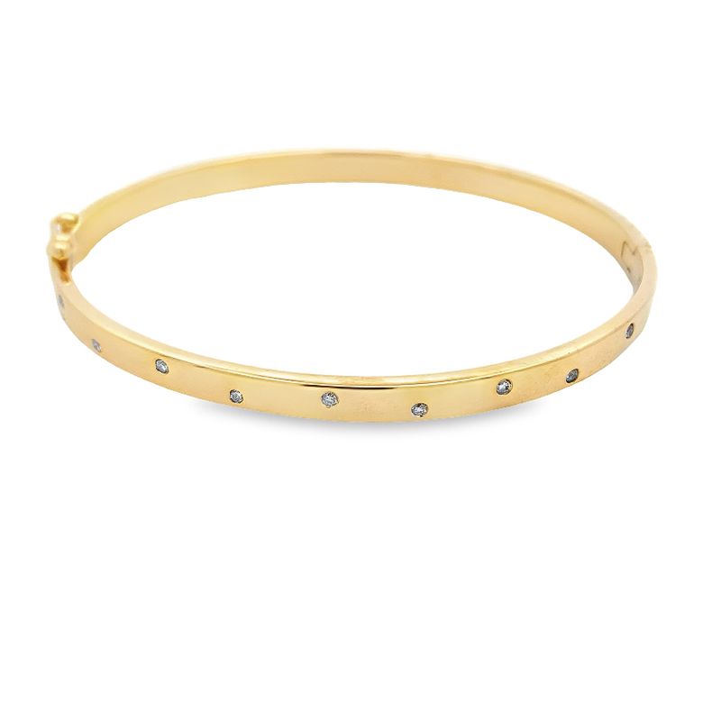 Parrys Jewellers 9ct Yellow gold 5mm Hinged Flat Bangle set 10rb = .20ct