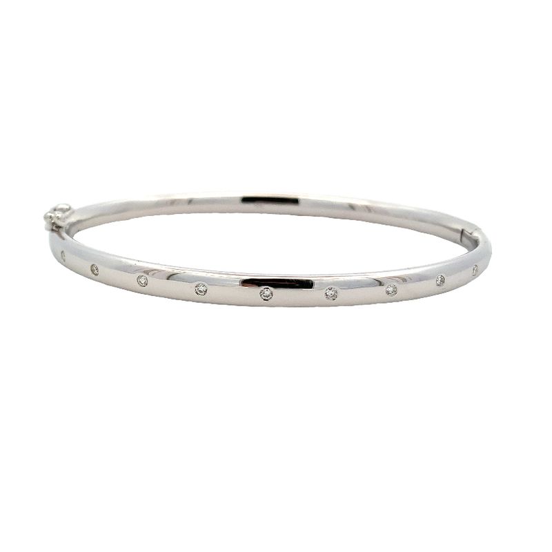 Parry Jewellers 9ct White Gold 5mm Hinged Bangle 10rb=0.20ct Diamond Set