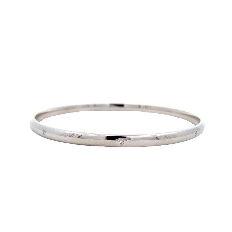 Parrys Jewellers 9ct White Gold 4mm 63mm ID Dia Set Comfort Fit Bangle 0.16ct