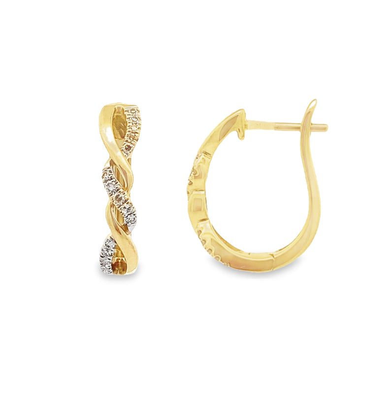 Parrys Jewellers 9ct Two Tone Yellow & White Gold Twist Diamond Set Hoop Earrings TDW 0.11ct