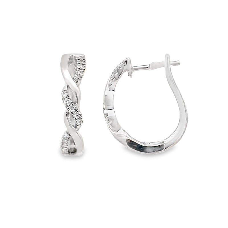 Parrys Jewellers 9ct White Gold Twist Diamond Set Hoop Earrings TDW 0.11ct