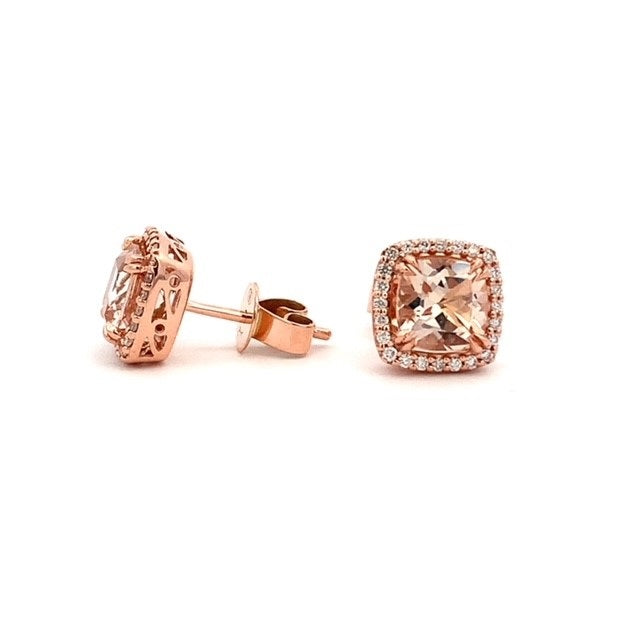 Parrys Jewellers 9ct Rose Gold 6mm Cushion Cut Morganite Diamond Studs