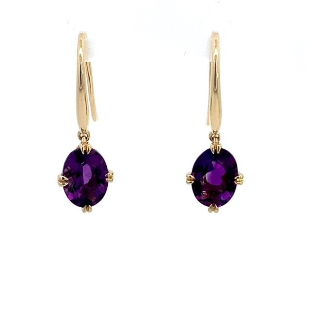 Parrys Jewellers 9ct Yellow Gold Oval Amethyst Drop Earrings