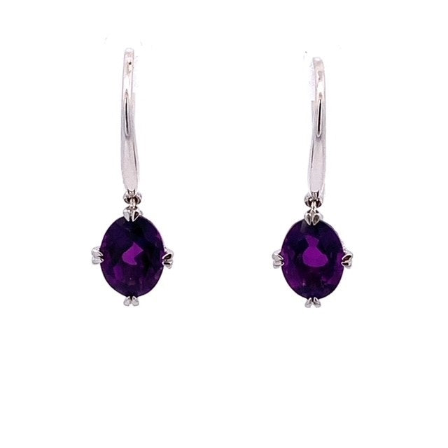 Parrys Jewellers 9ct White Gold Oval Amethyst Drop Earrings