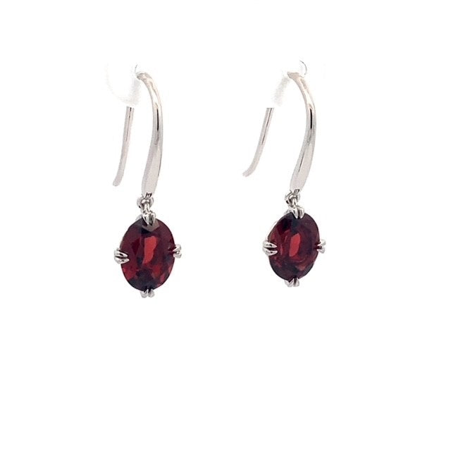 Parrys Jewellers 9ct White Gold Oval Garnet Drop Earrings