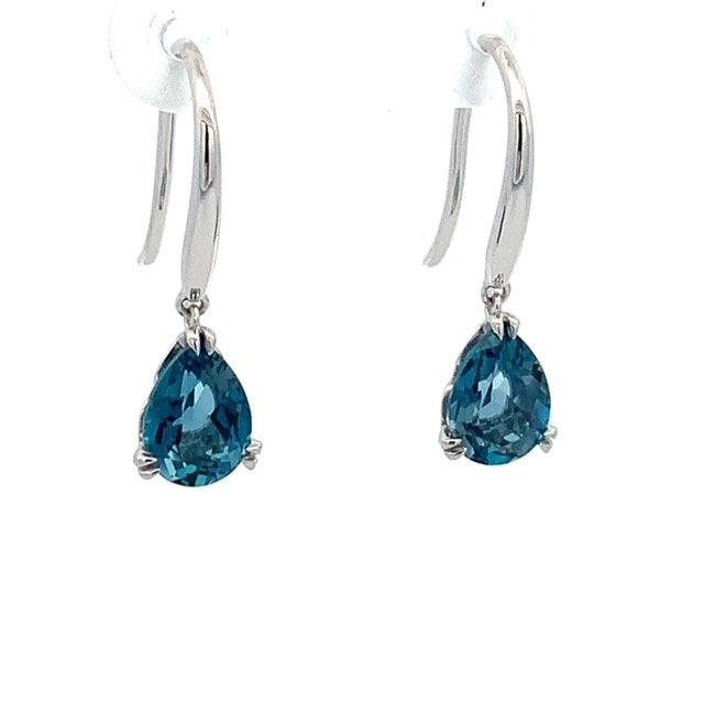 Parrys Jewellers 9ct White Gold Pear London Blue Topaz Drop Earrings