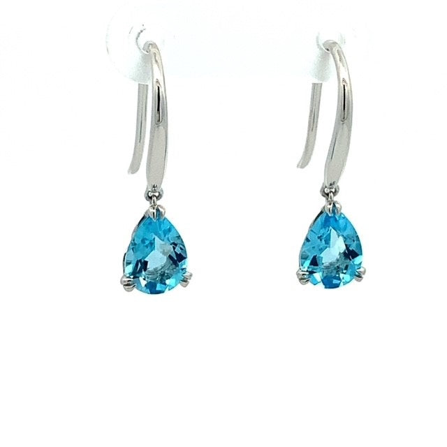 Parrys Jewellers 9ct White Gold Pear Blue Topaz Drop Earrings