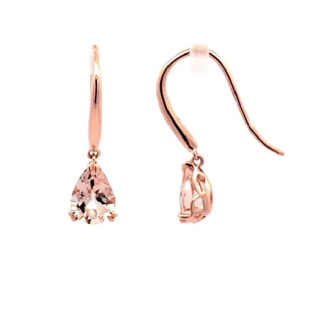 Parrys Jewellers 9ct Rose Gold 8x6mm Pear Morganite Drop Earrings