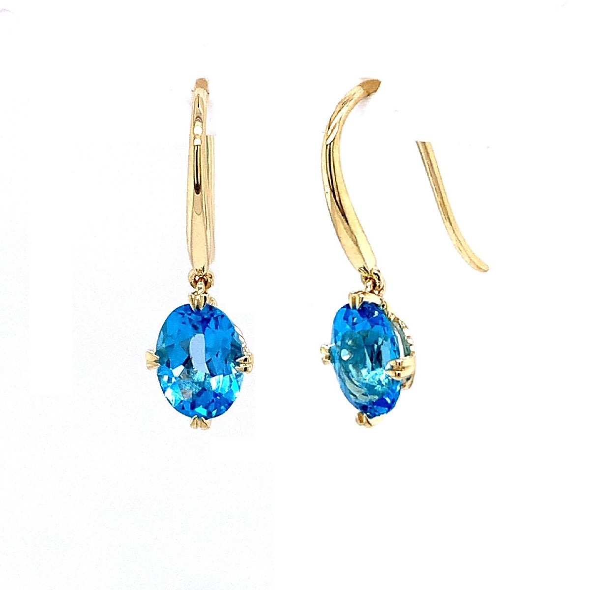 9ct Yellow Gold Oval Blue Topaz Drop Earrings