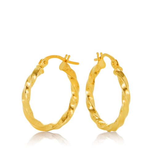 Parrys Jewellers 9ct Yellow Gold Fancy Diamond Cut Twist Hoop Earring