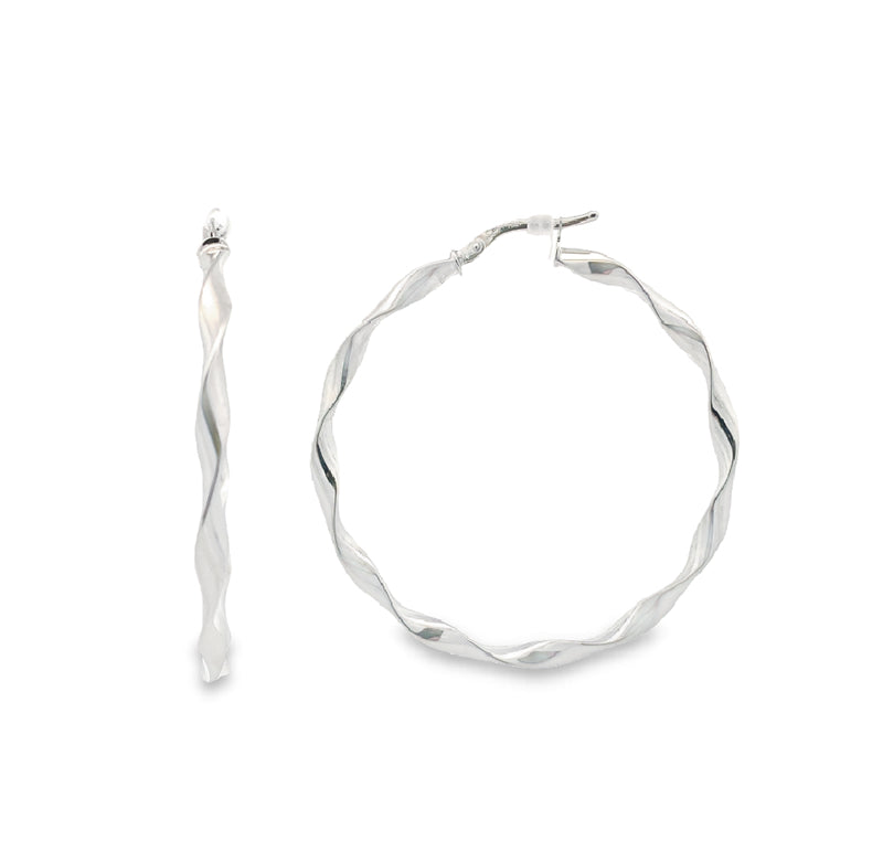 Parrys Jewellers 14ct White Gold Large Twist Hoops 42 x 3