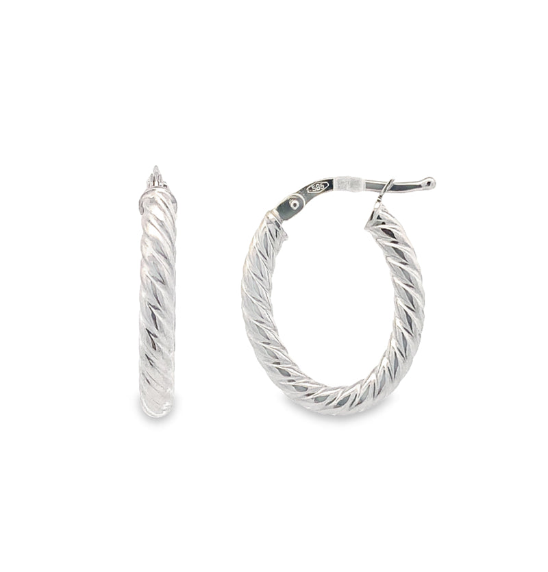 Parrys Jewellers 14ct White Gold Oval Twist Hoops 15 x 2mm