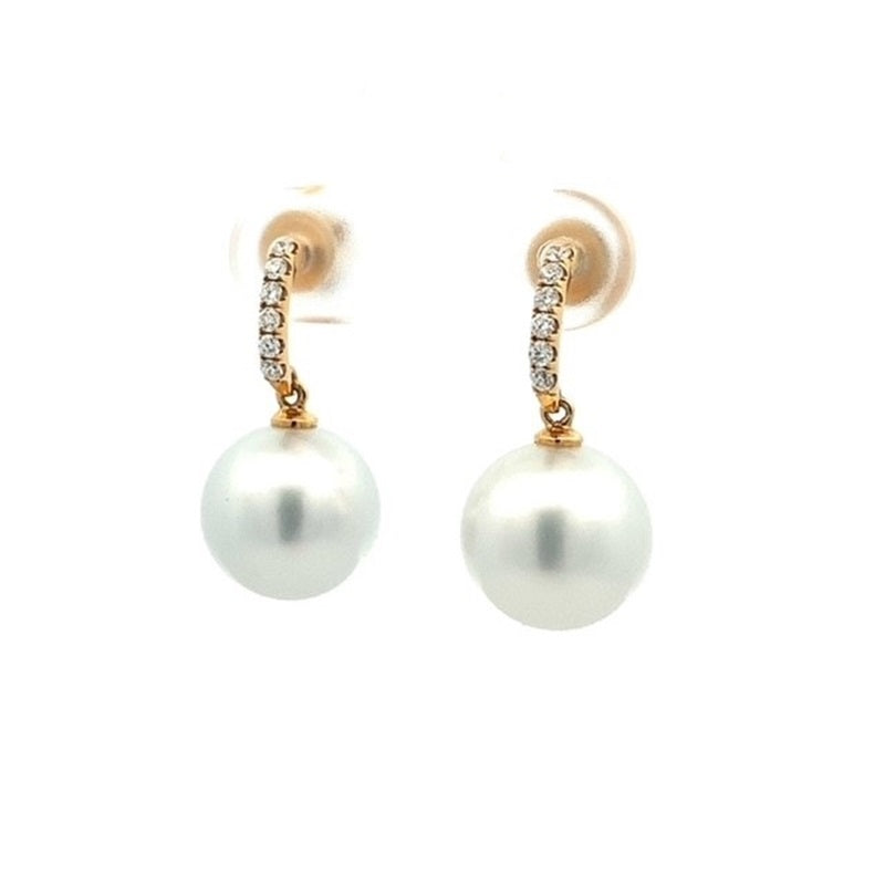 Parrys Jewellers 18ct Yellow Gold South Sea Pearl & Diamond Drop Earrings